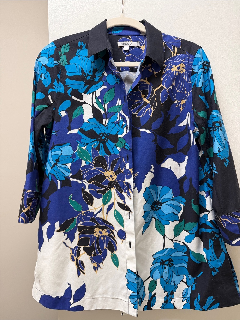 Chico's Blue Teal Floral Button-Down Shirt